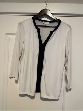 Calvin Klein White Top with Black Trim Open Front